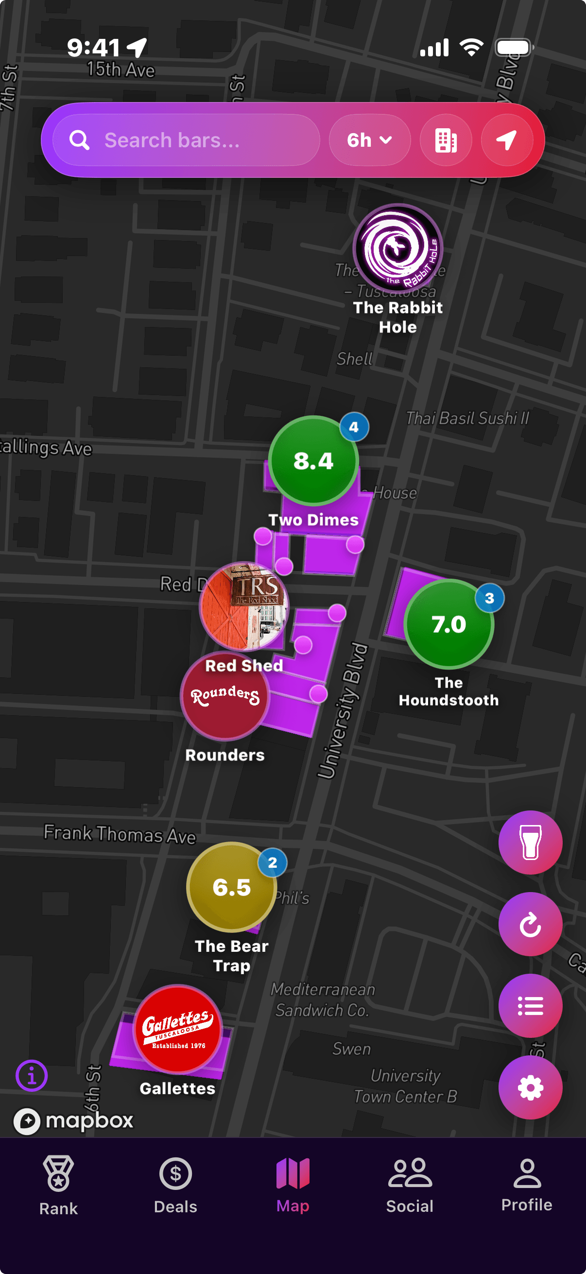 HotSpot live map of nearby bars